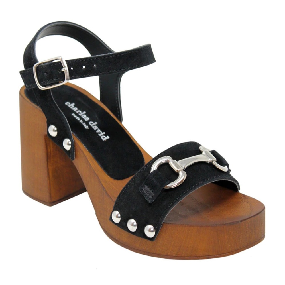 CHARLES DAVID EXPOSED SUEDE BLACK SANDAL SIZE: 8